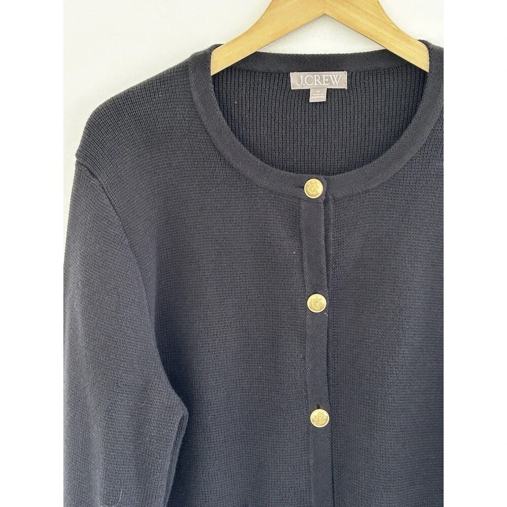 J.Crew Emilie Sweater Lady Jacket Size XL Black Gold Buttons Cardigan Pockets - Picture 3 of 8
